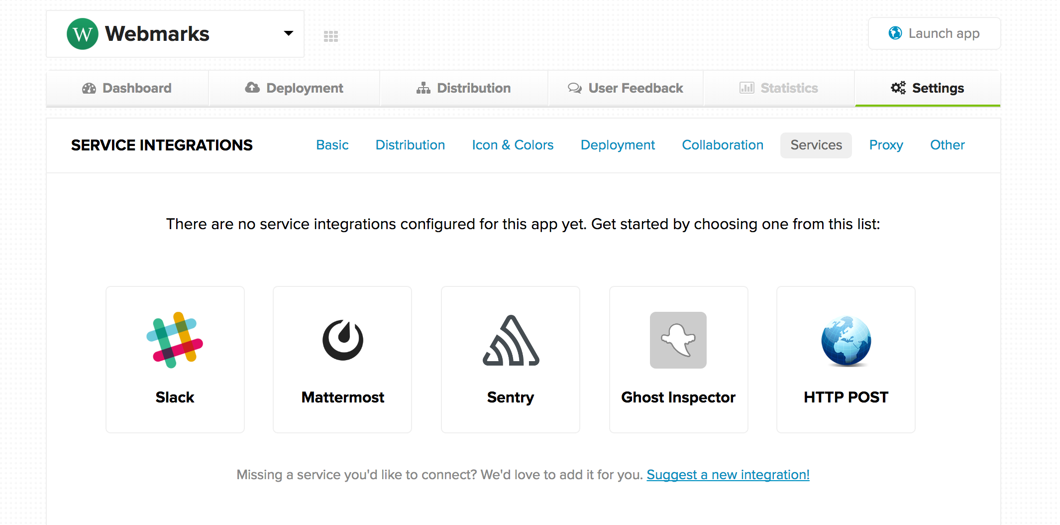 Screenshot of 5apps Deploy services settings